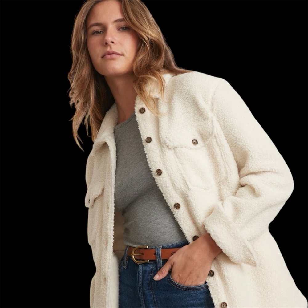 NWT MARINE LAYER EDEN SHERPA IVORY OVERSHIRT SIZE SMALL - Picture 2 of 7